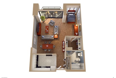 Floor plan for studio, 1 bath, 582 sqft